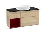 Villeroy und Boch Finion Waschtischunterschrank FA62HBPC 120cm, Abdeckplatte black matt, Regale Peony matt lacquer, Oak Veneer