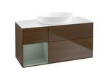 Villeroy und Boch Finion Waschtischunterschrank FA61GMGN 120cm, Abdeckplatte white matt, Regale Olive matt lacquer, Walnut veneer
