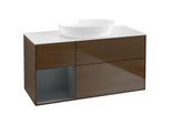 Villeroy und Boch Finion Waschtischunterschrank FA61HGGN 120cm, Abdeckplatte white matt, Regale Midnight matt lacquer, Walnut veneer