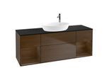 Villeroy und Boch Finion Waschtischunterschrank G982GNGN 160cm, Abdeckplatte black matt, Emotion, Regale Walnut Veneer, Walnut veneer