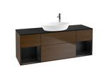 Villeroy und Boch Finion Waschtischunterschrank G982PDGN 160cm, Abdeckplatte black matt, Emotion, Regale Black matt lacquer, Walnut veneer