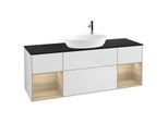 Villeroy und Boch Finion Waschtischunterschrank G982PCMT 160cm, Abdeckplatte black matt, Emotion, Regale Oak Veneer, White matt lacquer