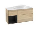 Villeroy und Boch Finion Waschtischunterschrank GA61PDPC 120cm, Abdeckplatte white matt, Emotion, Regale Black matt lacquer, Oak Veneer