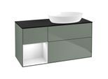 Villeroy und Boch Finion Waschtischunterschrank FA42GFGM 120cm, Abdeckplatte black matt, Regale Glossy white lacquer, Olive Matt Lacquer