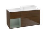 Villeroy und Boch Finion Waschtischunterschrank G681GMGN 120x60,3x50,1cm, Regal links Olive Matt Lacquer, Walnut veneer