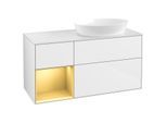 Villeroy und Boch Finion Waschtischunterschrank FA41HFGF 120cm, Abdeckplatte white matt, Regale Gold matt lacquer, Glossy white lacquer