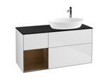 Villeroy und Boch Finion Waschtischunterschrank G922GNMT 120cm, Abdeckplatte black matt, Emotion, Regale Walnut Veneer, White matt lacquer