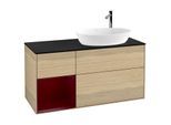 Villeroy und Boch Finion Waschtischunterschrank G922HBPC 120cm, Abdeckplatte black matt, Emotion, Regale Peony matt lacquer, Oak Veneer