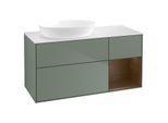 Villeroy und Boch Finion Waschtischunterschrank GA51GNGM 120cm, Abdeckplatte white matt, Emotion, Regale Walnut Veneer, Olive Matt Lacquer
