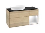Villeroy und Boch Finion Waschtischunterschrank FA52MTPC 120cm, Abdeckplatte black matt, Regale White matt lacquer, Oak Veneer
