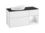 Villeroy und Boch Finion Waschtischunterschrank FA52MTGF 120cm, Abdeckplatte black matt, Regale White matt lacquer, Glossy white lacquer
