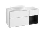 Villeroy und Boch Finion Waschtischunterschrank FA51PDGF 120cm, Abdeckplatte white matt, Regale Black matt lacquer, Glossy white lacquer