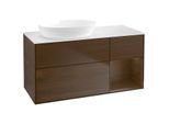 Villeroy und Boch Finion Waschtischunterschrank FA51GNGN 120cm, Abdeckplatte white matt, Regale Walnut Veneer, Walnut veneer
