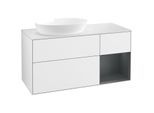 Villeroy und Boch Finion Waschtischunterschrank FA51HGGF 120cm, Abdeckplatte white matt, Regale Midnight matt lacquer, Glossy white lacquer