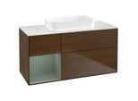 Villeroy und Boch Finion Waschtischunterschrank G701GMGN 120x60,3x50,1cm, Regal rechts Olive Matt Lacquer, Walnut veneer