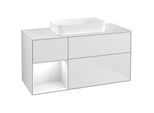 Villeroy und Boch Finion Waschtischunterschrank F701GFMT 120x60,3x50,1cm, Regal links Glossy white lacquer, White matt lacquer