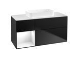 Villeroy und Boch Finion Waschtischunterschrank F701GFPD 120x60,3x50,1cm, Regal links Glossy white lacquer, Black matt lacquer
