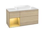 Villeroy und Boch Finion Waschtischunterschrank F701HFPC 120x60,3x50,1cm, Regal links Gold matt, Oak Veneer