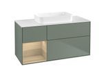 Villeroy und Boch Finion Waschtischunterschrank F701PCGM 120x60,3x50,1cm, Regal links Oak Veneer, Olive Matt Lacquer