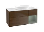 Villeroy und Boch Finion Waschtischunterschrank GA71GMGN 120cm, Abdeckplatte white matt, Emotion, Regale Olive matt lacquer, Walnut veneer