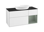 Villeroy und Boch Finion Waschtischunterschrank FA72GMGF 120cm, Abdeckplatte black matt, Regale Olive matt lacquer, Glossy white lacquer
