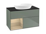 Villeroy und Boch Finion Waschtischunterschrank FA12PCGM 100cm, Abdeckplatte black matt, Regale Oak Veneer, Olive Matt Lacquer
