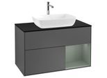 Villeroy und Boch Finion Waschtischunterschrank F782GMGK 100cm, Abdeckplatte black matt, Regale Olive matt lacquer, Anthracite matt