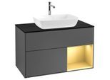 Villeroy und Boch Finion Waschtischunterschrank F782HFGK 100cm, Abdeckplatte black matt, Regale Gold matt lacquer, Anthracite matt