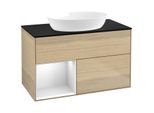 Villeroy und Boch Finion Waschtischunterschrank FA12MTPC 100cm, Abdeckplatte black matt, Regale White matt lacquer, Oak Veneer