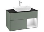 Villeroy und Boch Finion Waschtischunterschrank F782MTGM 100cm, Abdeckplatte black matt, Regale White matt lacquer, Olive Matt Lacquer