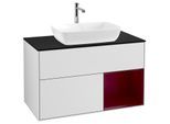 Villeroy und Boch Finion Waschtischunterschrank F782HBMT 100cm, Abdeckplatte black matt, Regale Peony matt lacquer, White matt lacquer