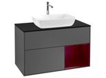 Villeroy und Boch Finion Waschtischunterschrank F782HBGK 100cm, Abdeckplatte black matt, Regale Peony matt lacquer, Anthracite matt