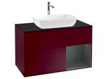 Villeroy und Boch Finion Waschtischunterschrank F782HGHB 100cm, Abdeckplatte black matt, Regale Midnight matt lacquer, Peony Matt