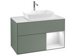 Villeroy und Boch Finion Waschtischunterschrank F781GFGM 100cm, Abdeckplatte white matt, Regale Glossy white lacquer, Olive Matt Lacquer