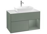 Villeroy und Boch Finion Waschtischunterschrank F781GMGM 100cm, Abdeckplatte white matt, Regale Olive matt lacquer, Olive Matt Lacquer