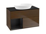 Villeroy und Boch Finion Waschtischunterschrank FA12PDGN 100cm, Abdeckplatte black matt, Regale Black matt lacquer, Walnut veneer