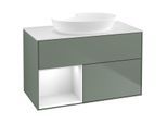 Villeroy und Boch Finion Waschtischunterschrank FA11GFGM 100cm, Abdeckplatte white matt, Regale Glossy white lacquer, Olive Matt Lacquer