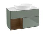Villeroy und Boch Finion Waschtischunterschrank FA11GNGM 100cm, Abdeckplatte white matt, Regale Walnut Veneer, Olive Matt Lacquer