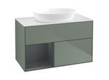 Villeroy und Boch Finion Waschtischunterschrank FA11HGGM 100cm, Abdeckplatte white matt, Regale Midnight matt lacquer, Olive Matt Lacquer