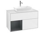 Villeroy und Boch Finion Waschtischunterschrank G771HGGF 100cm, Abdeckplatte white matt, Emotion, Regale Midnight matt lacquer, Glossy white lacquer