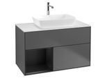 Villeroy und Boch Finion Waschtischunterschrank G771PDGK 100cm, Abdeckplatte white matt, Emotion, Regale Black matt lacquer, Anthracite matt