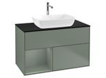 Villeroy und Boch Finion Waschtischunterschrank G772GMGM 100cm, Abdeckplatte black matt, Emotion, Regale Olive matt lacquer, Olive Matt Lacquer