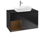 Villeroy und Boch Finion Waschtischunterschrank G772GNPD 100cm, Abdeckplatte black matt, Emotion, Regale Walnut Veneer, Black matt lacquer