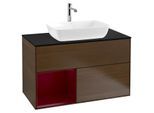 Villeroy und Boch Finion Waschtischunterschrank G772HBGN 100cm, Abdeckplatte black matt, Emotion, Regale Peony matt lacquer, Walnut veneer
