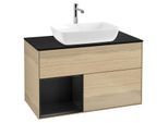 Villeroy und Boch Finion Waschtischunterschrank G772PDPC 100cm, Abdeckplatte black matt, Emotion, Regale Black matt lacquer, Oak Veneer