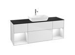 Villeroy und Boch Finion Waschtischunterschrank F862GFMT 160cm, Abdeckplatte black matt, Regale Glossy white lacquer, White matt lacquer