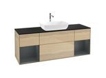 Villeroy und Boch Finion Waschtischunterschrank F862HGPC 160cm, Abdeckplatte black matt, Regale Midnight matt lacquer, Oak Veneer