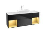 Villeroy und Boch Finion Waschtischunterschrank F861HFPD 160cm, Abdeckplatte white matt, Regale Gold matt lacquer, Black matt lacquer