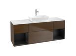 Villeroy und Boch Finion Waschtischunterschrank F861PDGN 160cm, Abdeckplatte white matt, Regale Black matt lacquer, Walnut veneer