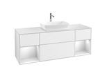Villeroy und Boch Finion Waschtischunterschrank F861MTGF 160cm, Abdeckplatte white matt, Regale White matt lacquer, Glossy white lacquer